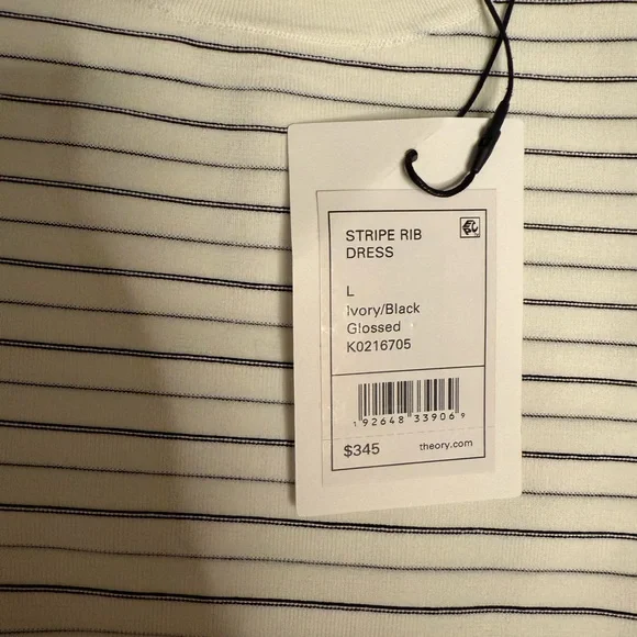 Theory Stripe Rib Dress in Ivory/Black Glossed‎ size large NWT - Picture 8 of 14